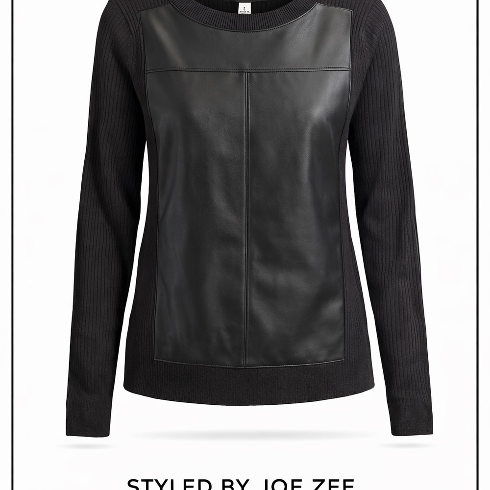 Black Faux Leather Panel Sweater